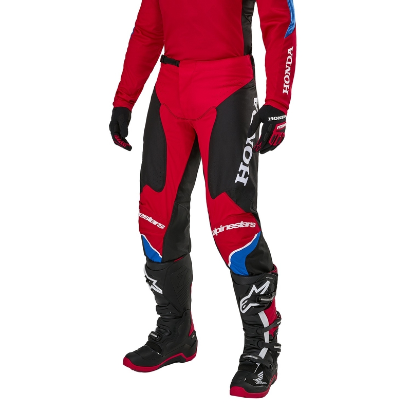 Kolekcja spodni motocrossowych Alpinestars Racer Iconic Honda w kolorze czerwono-czarno-niebiesko-białym