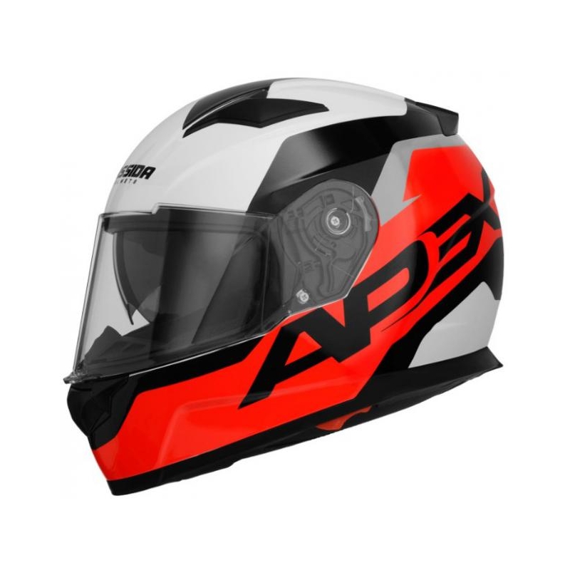 Integralny kask motocyklowy Cassida Apex Contrast czarno-biało-szaro-fluo czerwony