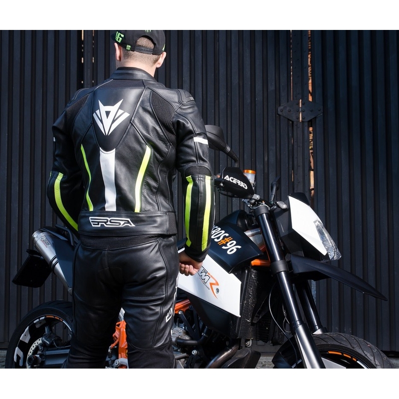 Skórzana kurtka motocyklowa RSA Virus czarno-biało-fluo żółta wyprzedaż