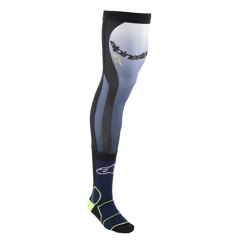 Skarpety Alpinestars z ortezami kolan niebiesko-żółty fluo-biało-czarny