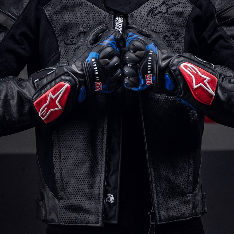 Rękawiczki motocyklowe Alpinestars SP-8 3 Monster FQ20 czarno-czerwono-niebiesko-białe