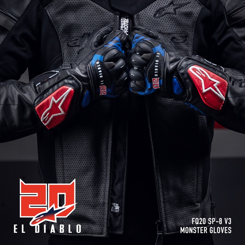 Rękawiczki motocyklowe Alpinestars SP-8 3 Monster FQ20 czarno-czerwono-niebiesko-białe