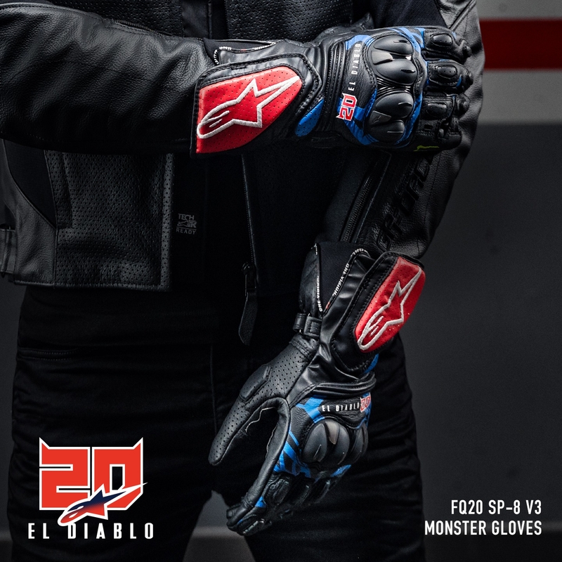 Rękawiczki motocyklowe Alpinestars SP-8 3 Monster FQ20 czarno-czerwono-niebiesko-białe