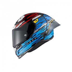 Zintegrowany kask motocyklowy Nexx X.R3R Glitch Racer niebiesko-czerwony