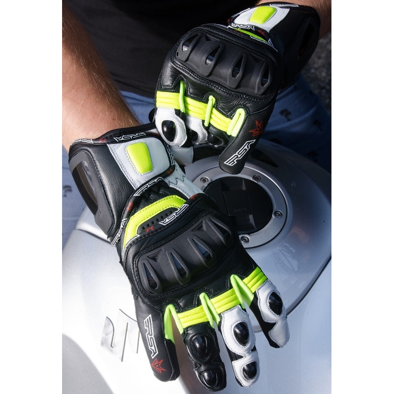 Rękawice motocyklowe RSA Spacer czarno-biało-fluo żółte wyprzedaż