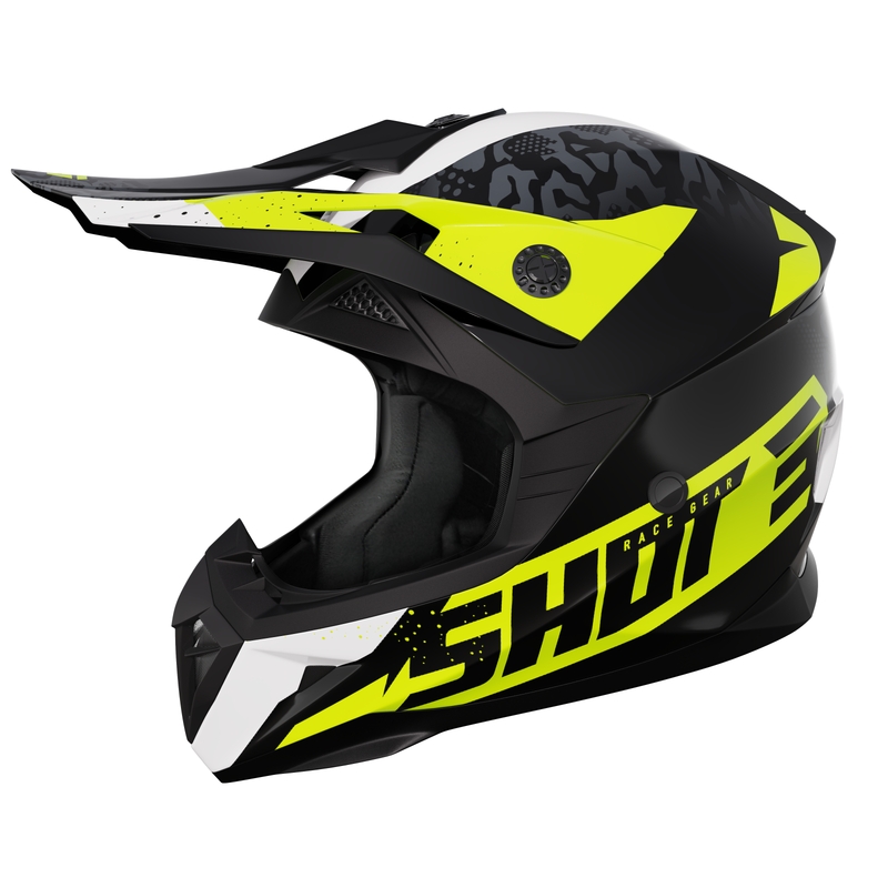 Dziecięcy kask motocrossowy Shot Pulse Airfit błyszczący czarno-biało-fluo żółty wyprzedaż