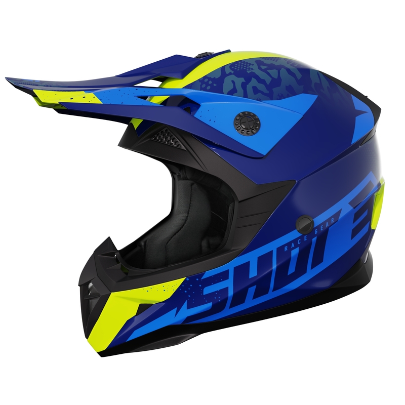 Dziecięcy kask motocrossowy Shot Pulse Airfit w błyszczącym niebiesko-fluo żółtym kolorze wyprzedaż