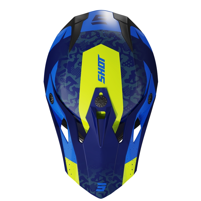 Dziecięcy kask motocrossowy Shot Pulse Airfit w błyszczącym niebiesko-fluo żółtym kolorze wyprzedaż