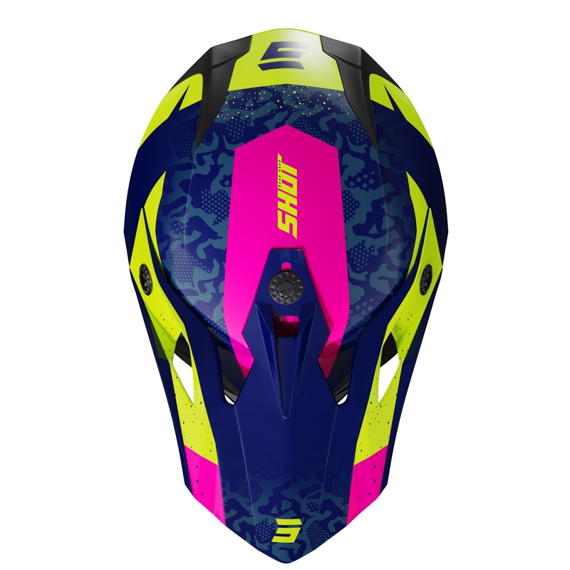 Dziecięcy kask motocrossowy Shot Pulse Airfit błyszczący niebiesko-fluo żółto-różowy wyprzedaż