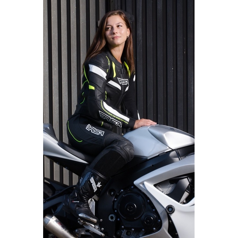 Damski kombinezon motocyklowy RSA Speedway czarno-biało-fluo żółty wyprzedaż