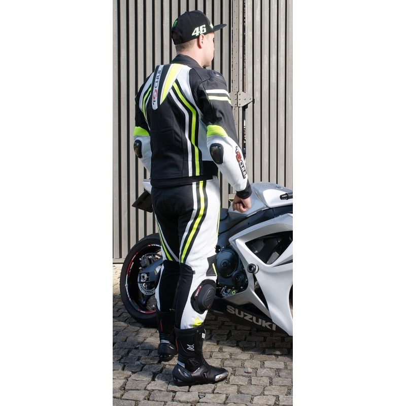 Kombinezon motocyklowy Tschul 555 czarno-biało-fluo żółty wyprzedaż