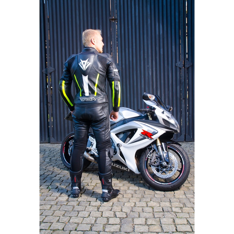 Skórzany kombinezon motocyklowy RSA Virus czarno-biało-fluo żółty wyprzedaż