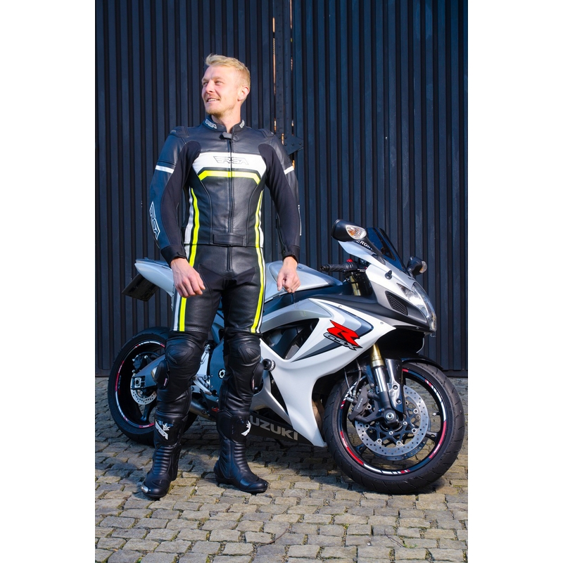 Skórzany kombinezon motocyklowy RSA Virus czarno-biało-fluo żółty wyprzedaż