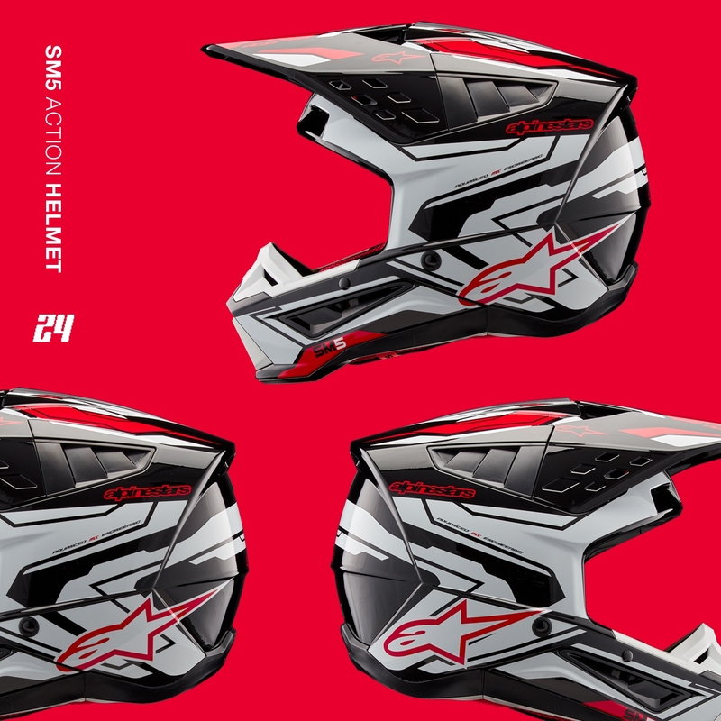 Kask motocrossowy Alpinestars S-M5 Action 2 w kolorze czarno-biało-fluoczerwonym
