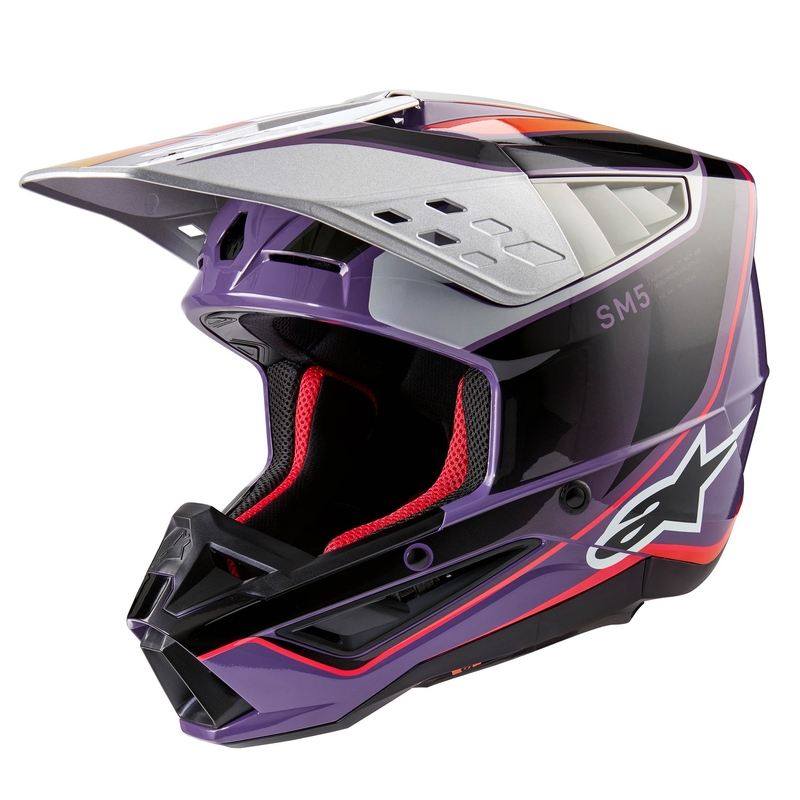 Kask motocrossowy Alpinestars S-M5 Sail w kolorze fioletowo-czarno-srebrnym