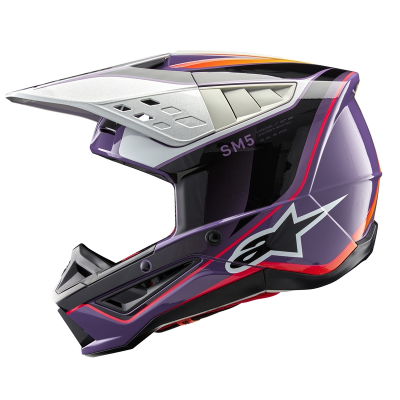 Kask motocrossowy Alpinestars S-M5 Sail w kolorze fioletowo-czarno-srebrnym