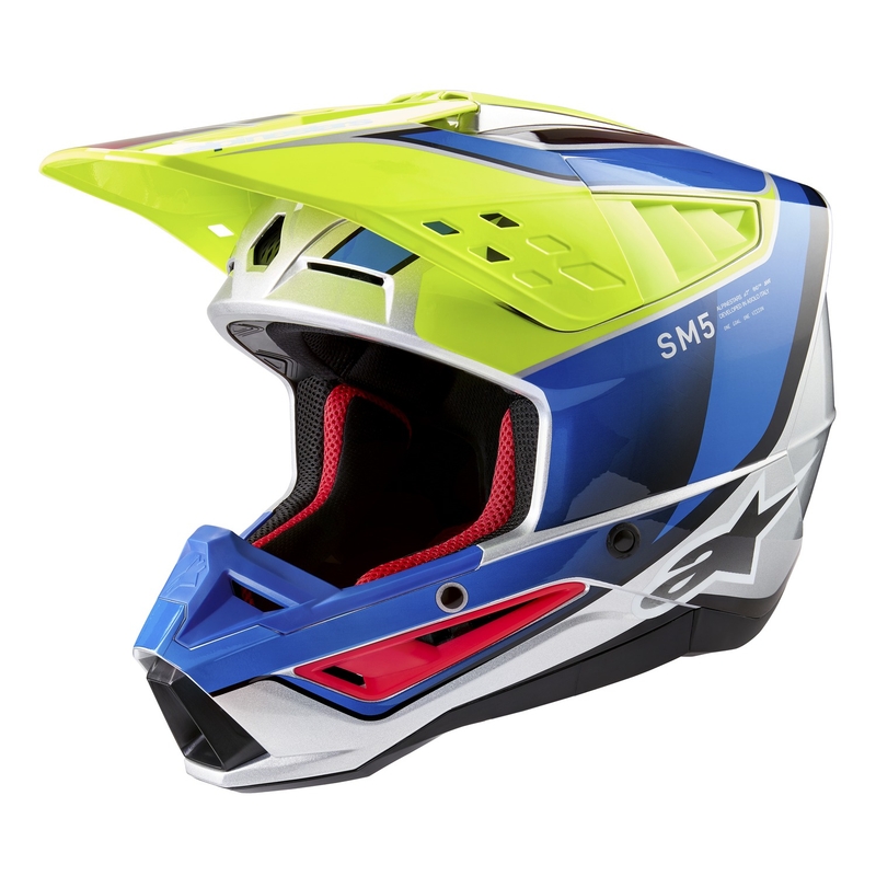 Kask motocrossowy Alpinestars S-M5 Sail fluo żółto-niebiesko-srebrny