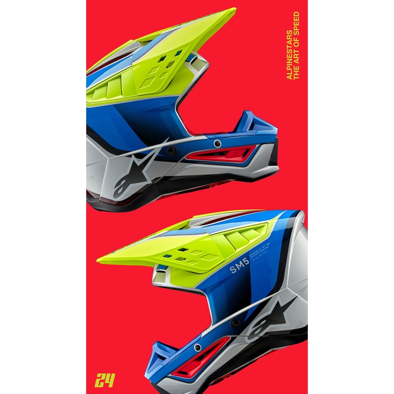 Kask motocrossowy Alpinestars S-M5 Sail fluo żółto-niebiesko-srebrny
