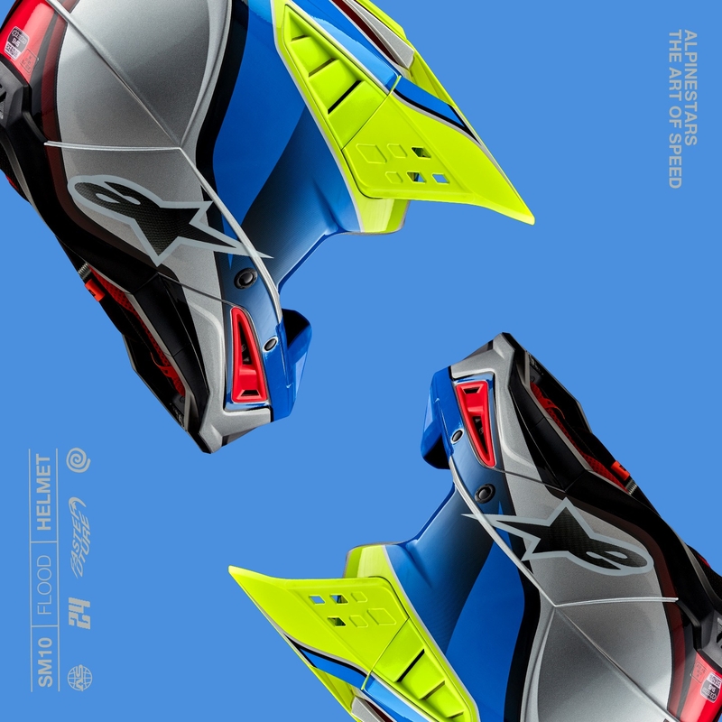 Kask motocrossowy Alpinestars S-M5 Sail fluo żółto-niebiesko-srebrny