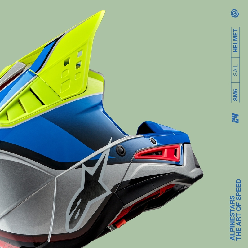 Kask motocrossowy Alpinestars S-M5 Sail fluo żółto-niebiesko-srebrny