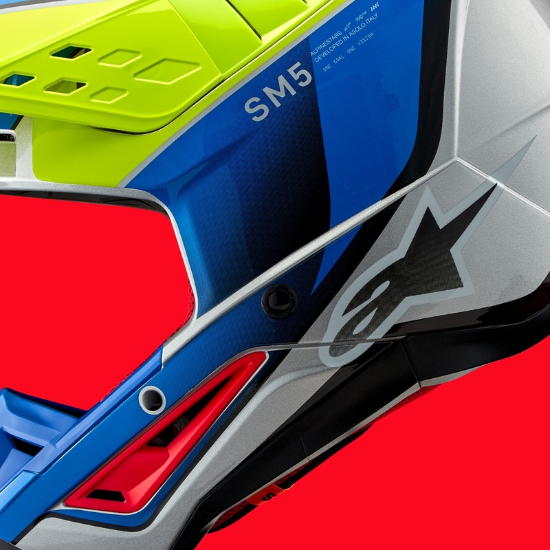 Kask motocrossowy Alpinestars S-M5 Sail fluo żółto-niebiesko-srebrny