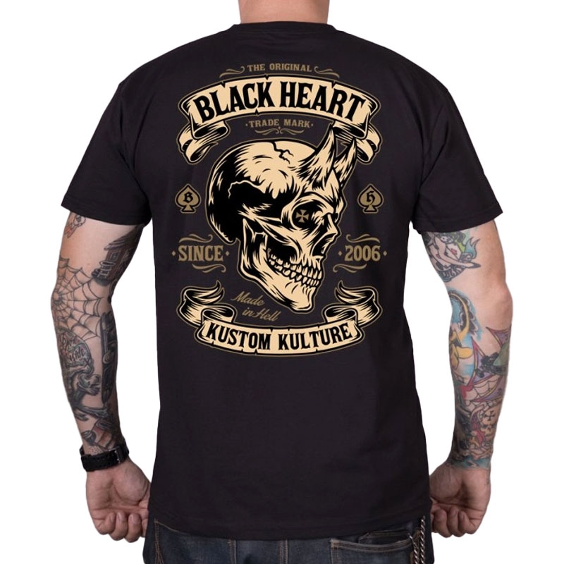 T-shirt Black Heart Devil Skull czarny