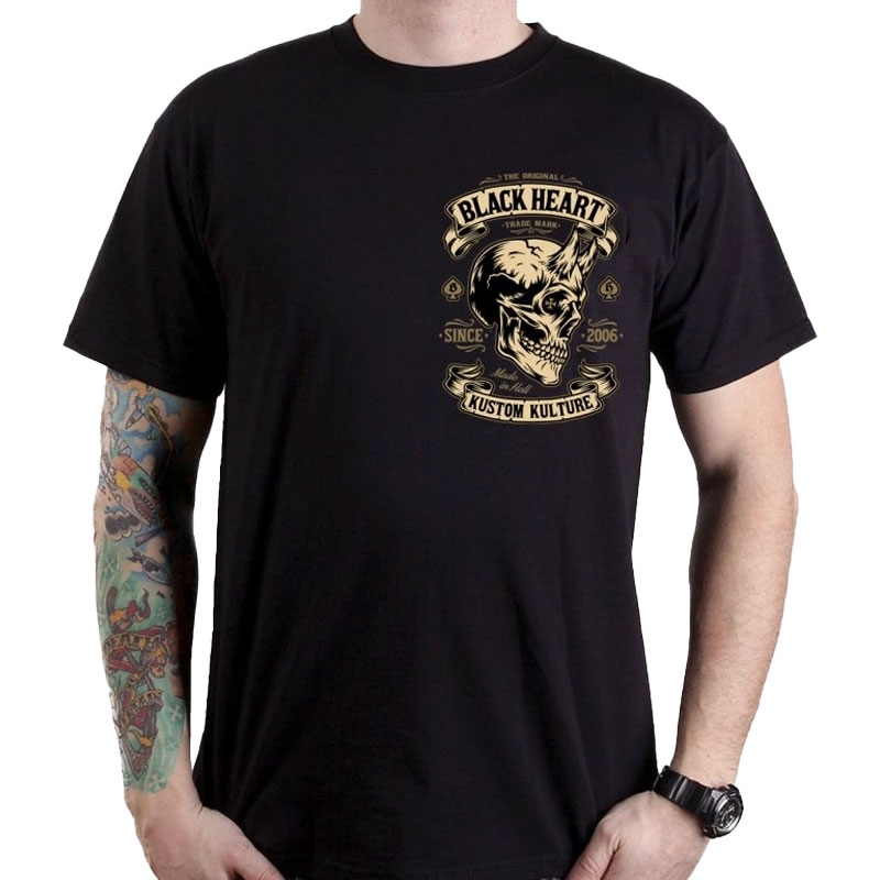 T-shirt Black Heart Devil Skull czarny