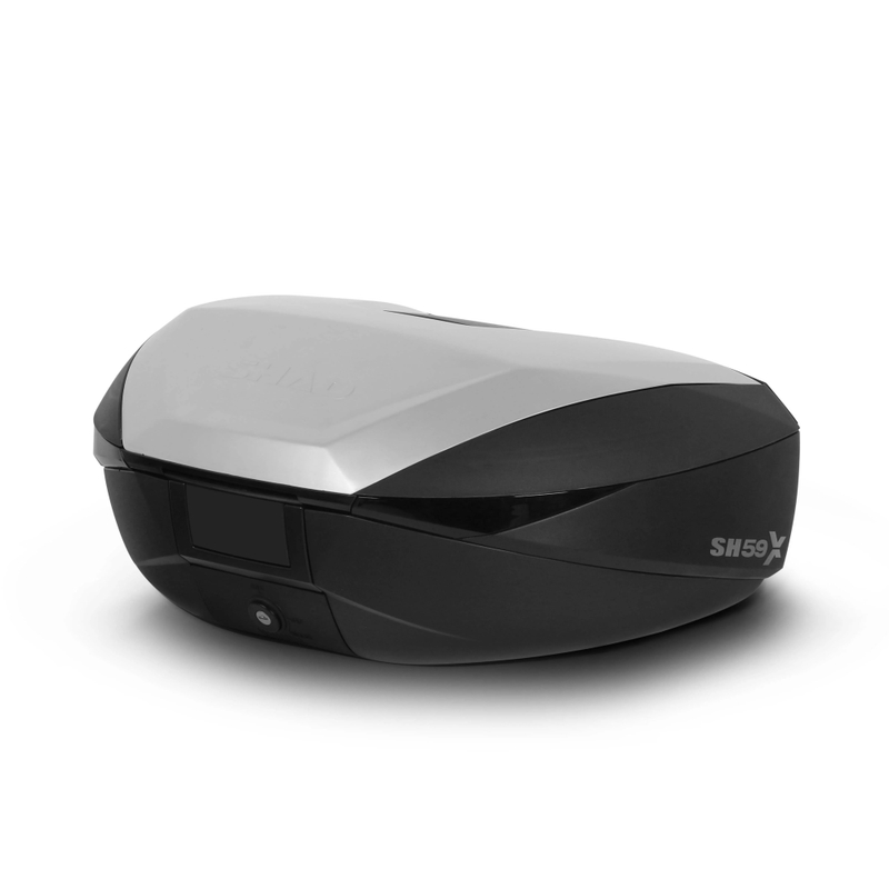 Top case SHAD SH59X black with aluminium cover (expandable concept) with PREMIUM SMART lock and backrest