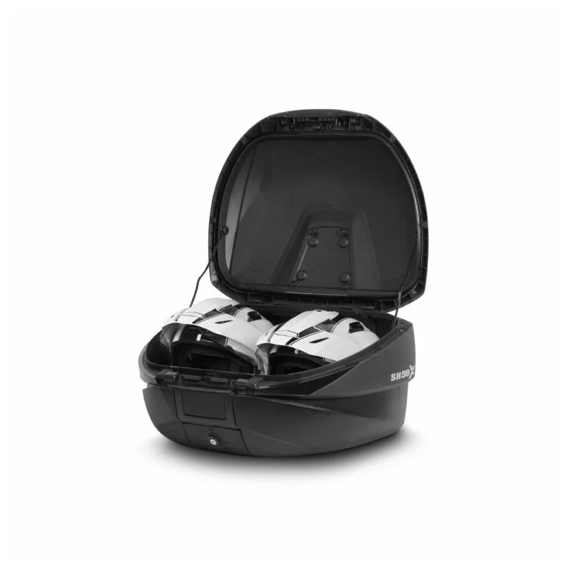 Top case SHAD SH59X black with aluminium cover (expandable concept) with PREMIUM SMART lock and backrest