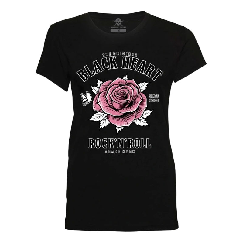 T-shirt damski Black Heart Rock N Roll Rose w kolorze czarnym