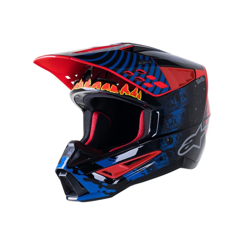 Kask Motocrossowy Alpinestars S-M5 Solar Flare Czarno-Niebiesko-Fluo Czerwono-Fluo Żółty wyprzedaż