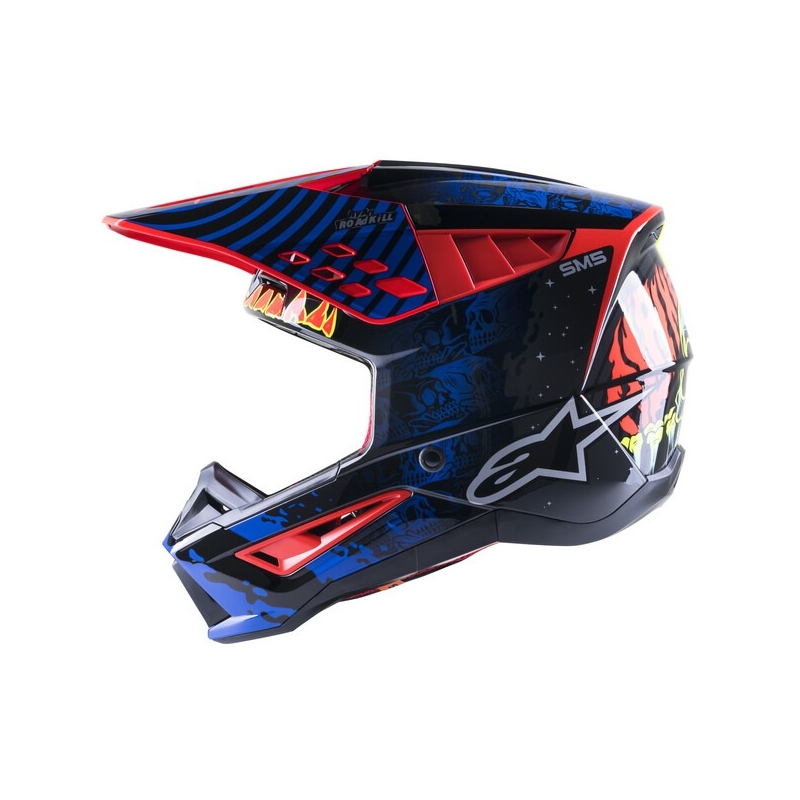 Kask Motocrossowy Alpinestars S-M5 Solar Flare Czarno-Niebiesko-Fluo Czerwono-Fluo Żółty wyprzedaż