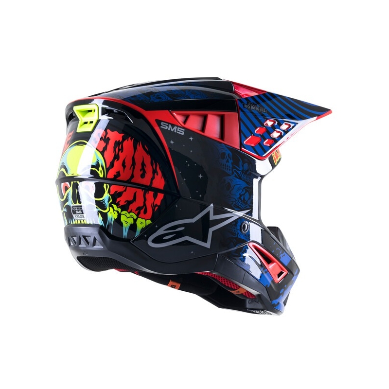 Kask Motocrossowy Alpinestars S-M5 Solar Flare Czarno-Niebiesko-Fluo Czerwono-Fluo Żółty wyprzedaż