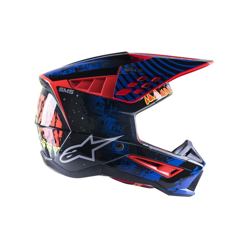 Kask Motocrossowy Alpinestars S-M5 Solar Flare Czarno-Niebiesko-Fluo Czerwono-Fluo Żółty wyprzedaż
