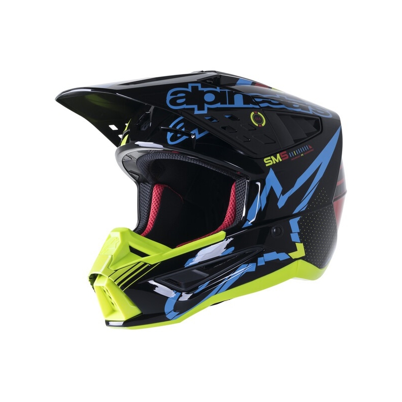 Kask motocrossowy Alpinestars S-M5 Action fluo żółto-czarno-niebiesko-ciemnoczerwony