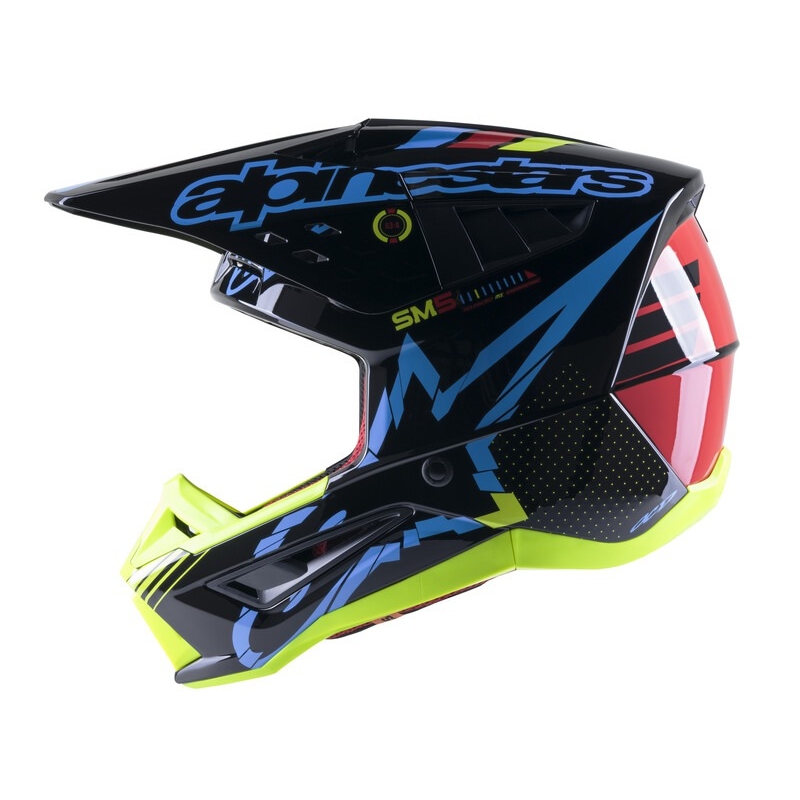 Kask motocrossowy Alpinestars S-M5 Action fluo żółto-czarno-niebiesko-ciemnoczerwony