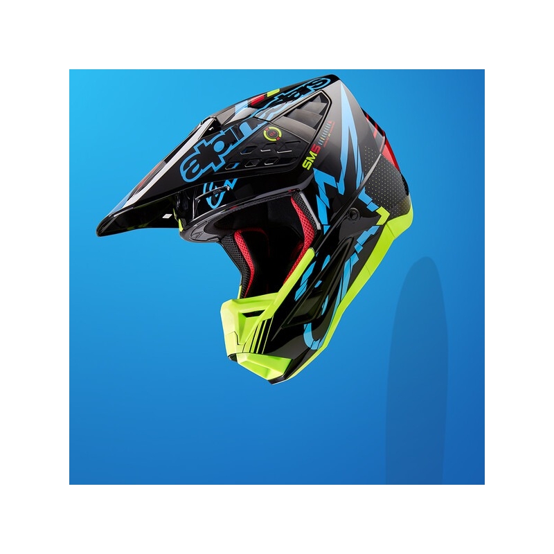 Kask motocrossowy Alpinestars S-M5 Action fluo żółto-czarno-niebiesko-ciemnoczerwony