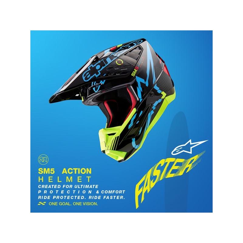 Kask motocrossowy Alpinestars S-M5 Action fluo żółto-czarno-niebiesko-ciemnoczerwony