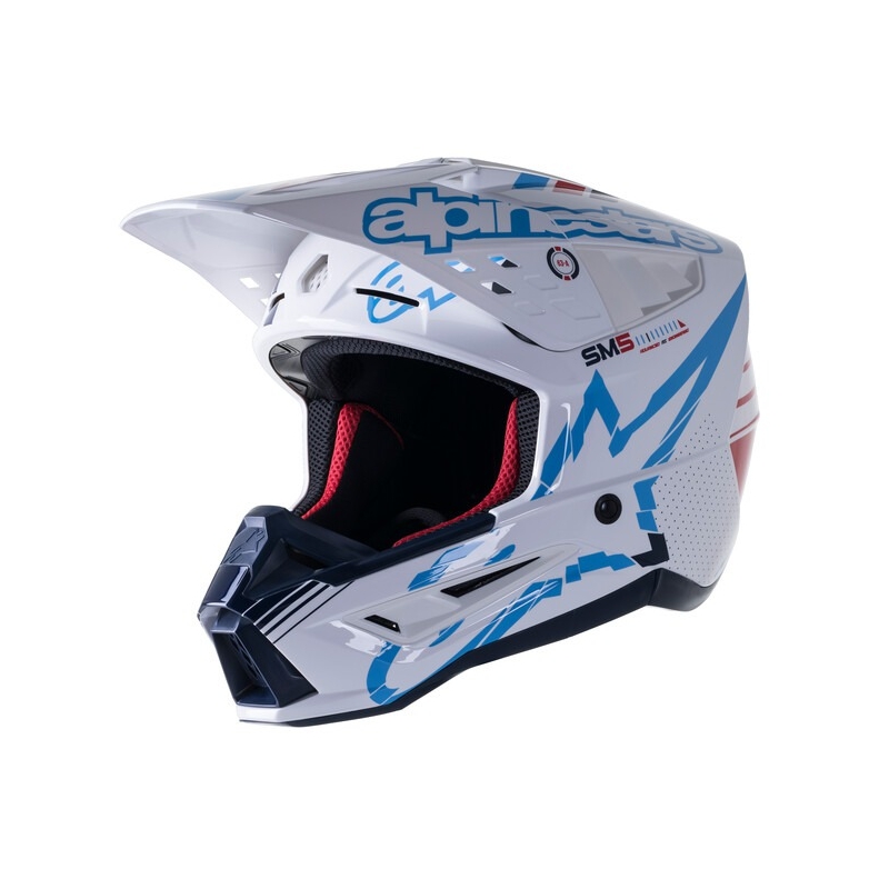 Kask motocrossowy Alpinestars S-M5 Action w kolorze biało-niebieskim-czarno-ciemnoczerwonym