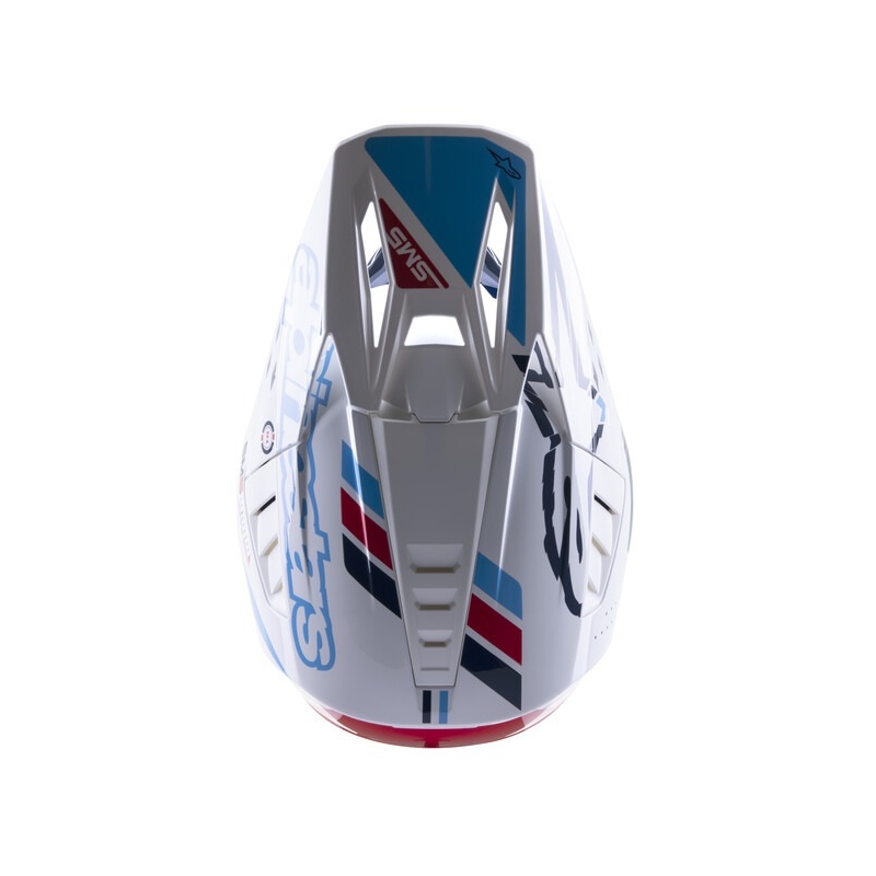 Kask motocrossowy Alpinestars S-M5 Action w kolorze biało-niebieskim-czarno-ciemnoczerwonym