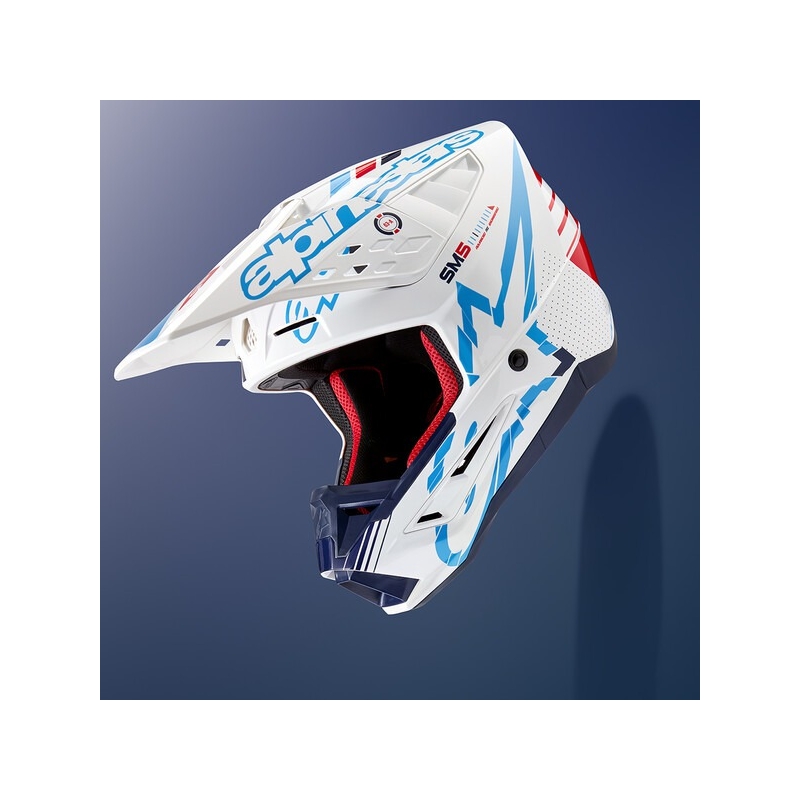Kask motocrossowy Alpinestars S-M5 Action w kolorze biało-niebieskim-czarno-ciemnoczerwonym