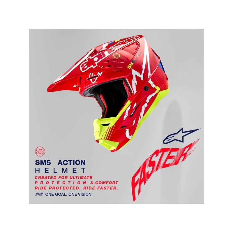 Kask motocrossowy Alpinestars S-M5 Action czerwono-fluo żółto-biało-niebieski