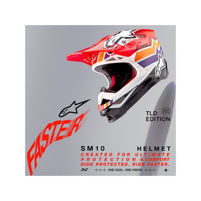 Kask motocrossowy Alpinestars Supertech S-M10 Troy Lee Designs Edition Pomarańczowo-Żółto-Fioletowo-Biały Czarny