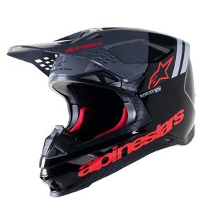 Kask motocrossowy Alpinestars Supertech S-M8 Radium 2 w kolorze czarno-szaro-czerwonym