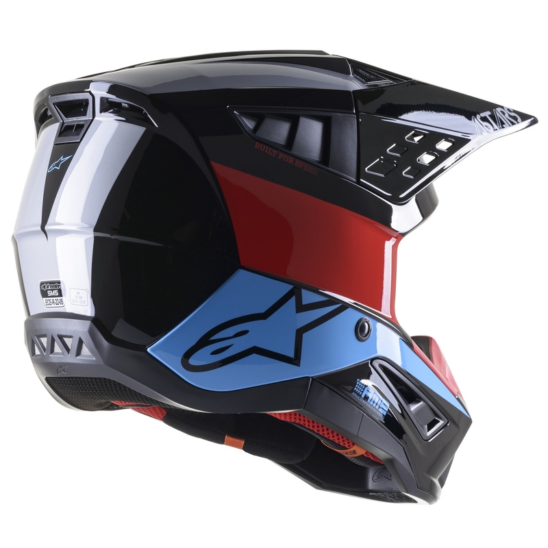 Kask motocrossowy Alpinestars S-M5 Bond w kolorze czarno-czerwono-cyjanowym z połyskiem