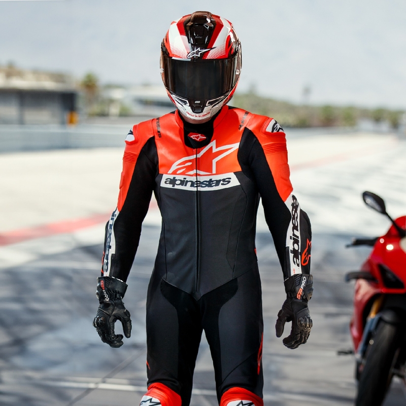 Skórzany kombinezon motocyklowy Alpinestars Missile 2 Ward w kolorze czarno-fluo czerwono-białym