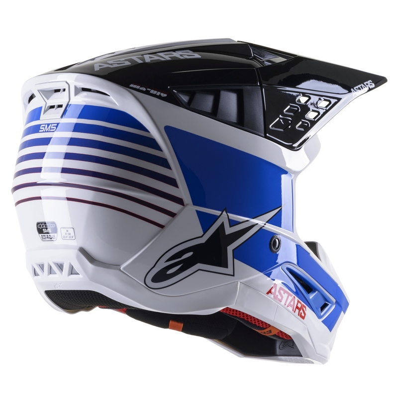 Kask motocrossowy Alpinestars S-M5 Speed w kolorze biało-ciemnoniebieskim-czerwonym z połyskiem