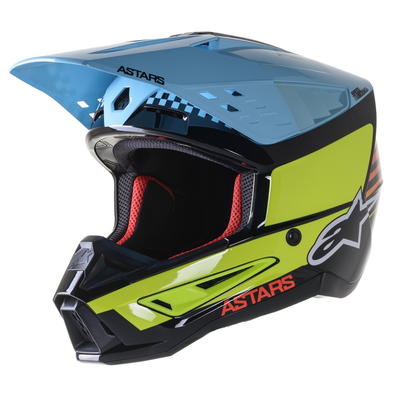 Kask motocrossowy Alpinestars S-M5 Speed czarno-fluo żółto-jasnoniebieski połysk
