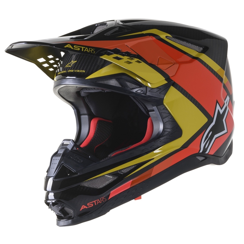 Kask motocrossowy Alpinestars S-M10 Carbon Meta2 czarno-żółto-pomarańczowy błyszczący