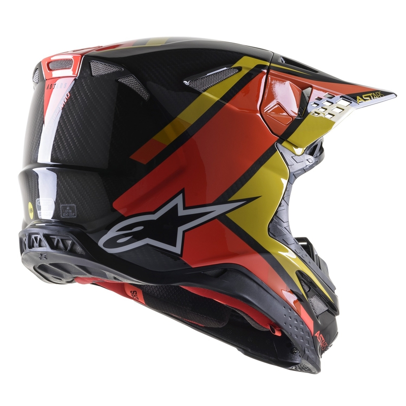 Kask motocrossowy Alpinestars S-M10 Carbon Meta2 czarno-żółto-pomarańczowy błyszczący